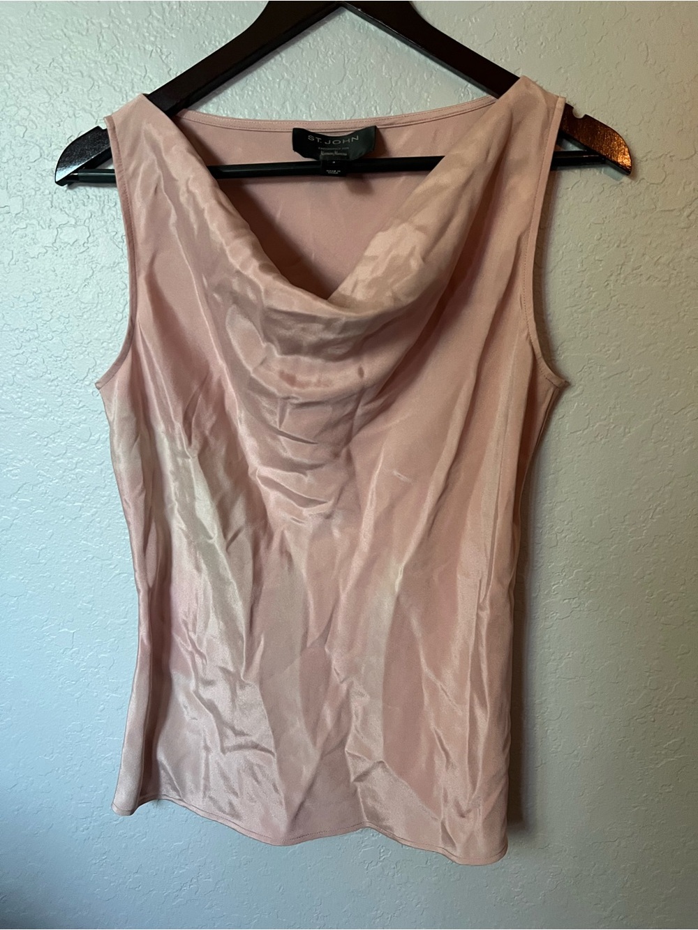 St. John Blush Pink Draped Cowl Neck Sleeveless Top 100% Silk